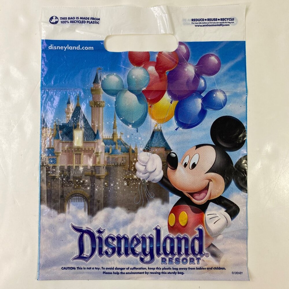 Vintage Disneyland Resort Recycled Plastic Shopping Bag Mickey Mouse Castle